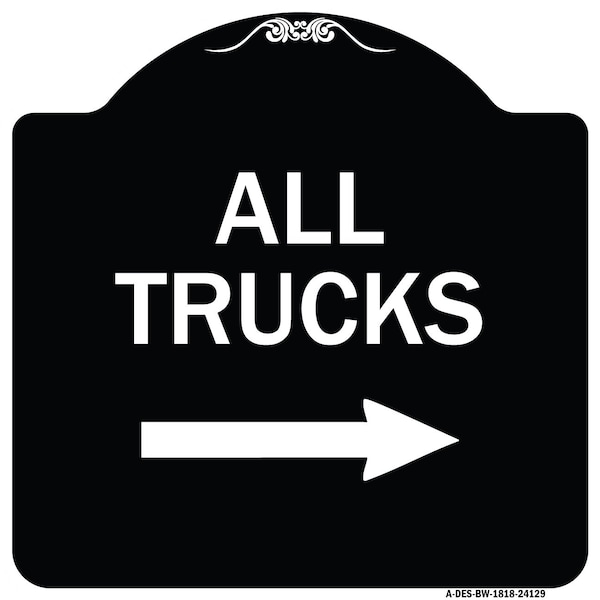 Driveway All Trucks W/ Right Arrow Heavy-Gauge Aluminum Architectural Sign, 18" x 18", BW-1818-24129